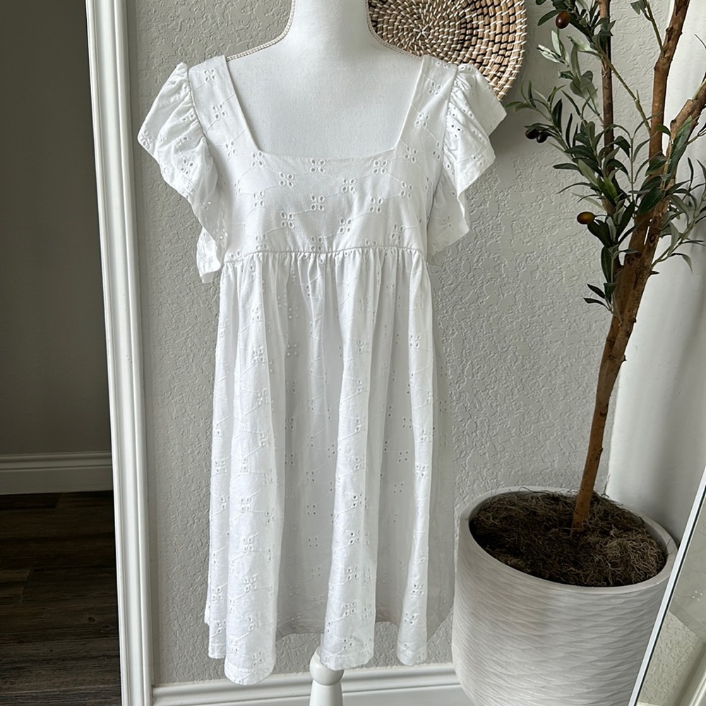 ASOS Design Eyelet Babydoll Dress Ruffle Sleeves Size 6